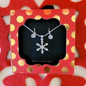 Silver Plated and Crystal Snowflake Necklace and Pierced Earrings Set New In Box